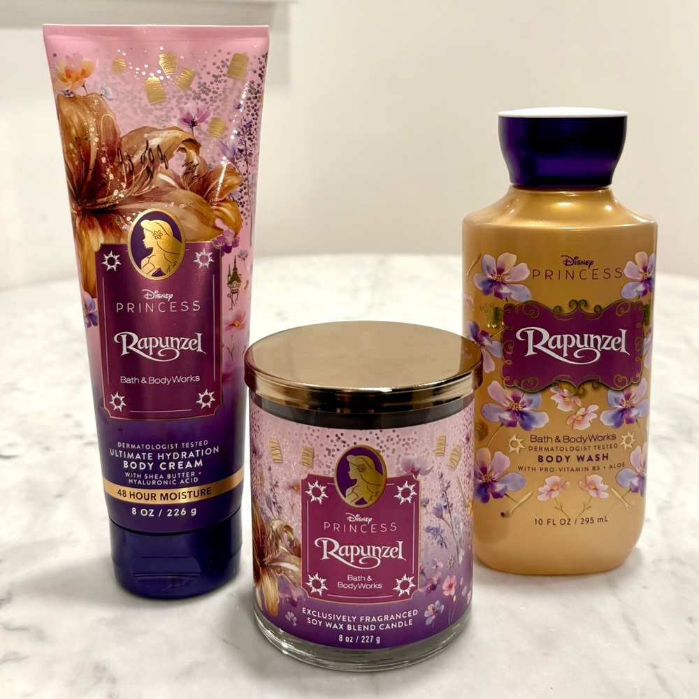 NWT, B&BW Rapunzel Disney Princess Trio-Body Wash, Hydration Cream and Candle